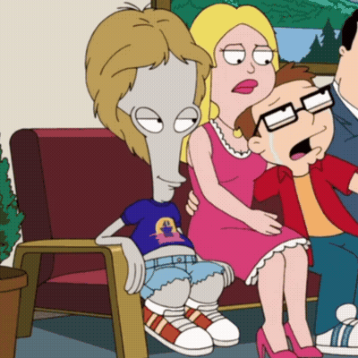A Cartoon Of A Family Sitting On A Bench With A Woman Holding A Child GIF