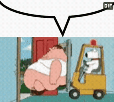 A Cartoon Of A Fat Man Sitting On A Forklift . GIF