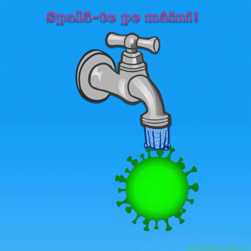 A Cartoon Of A Faucet With Water Coming Out Of It And The Words Stop Coronavirus GIF