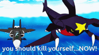 A Cartoon Of A Fighter Jet And A Shark With The Words " You Should Kill Yourself Now " GIF