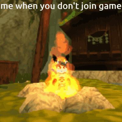 A Cartoon Of A Fire With The Words Me When You Don 'T Join Game GIF