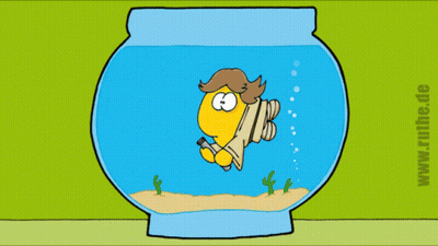 A Cartoon Of A Fish In A Bowl With The Website Www.ruthe.de On The Bottom Right GIF