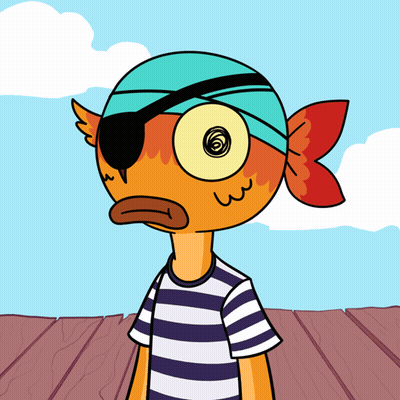 A Cartoon Of A Fish Wearing A Pirate Hat And Eye Patch GIF