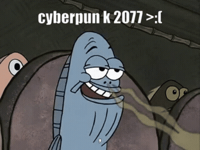 A Cartoon Of A Fish With The Words Cyberpunk K 2077 On It GIF