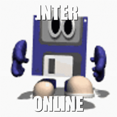 A Cartoon Of A Floppy Disk With The Words " Inter Online " Written On It GIF