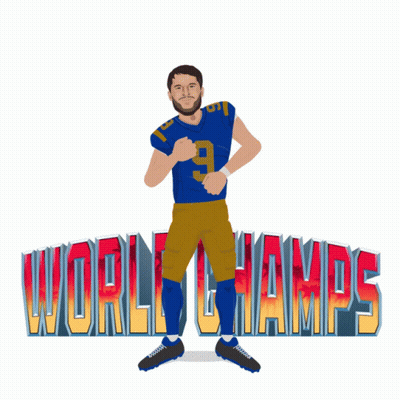 A Cartoon Of A Football Player In Front Of The Words World Champs GIF