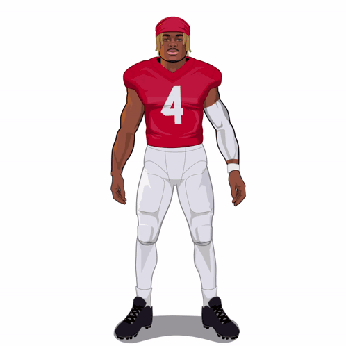 A Cartoon Of A Football Player Wearing A Red Jersey With The Number 4 On It GIF
