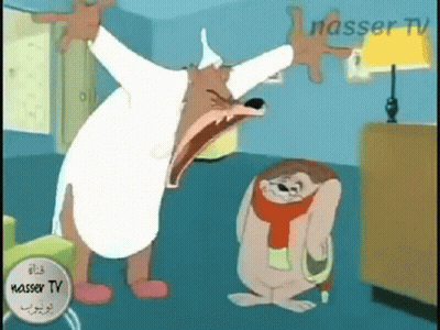 A Cartoon Of A Fox And A Rabbit With Nasser Tv Written On The Bottom Right GIF