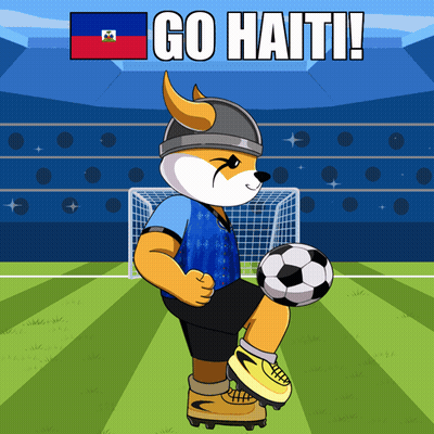 A Cartoon Of A Fox Kicking A Soccer Ball With The Words Go Haiti On The Bottom GIF