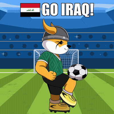 A Cartoon Of A Fox Kicking A Soccer Ball With The Words Go Iraq Behind Him GIF