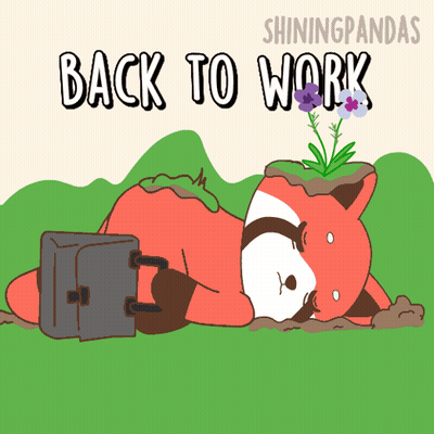 A Cartoon Of A Fox Laying Down With A Briefcase And The Words Back To Work GIF