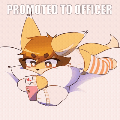 A Cartoon Of A Fox Laying On A Bed With The Words Promoted To Officer Above It GIF