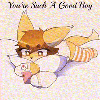 A Cartoon Of A Fox Laying On A Pillow With The Words You 'Re Such A Good Boy GIF