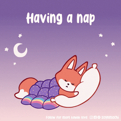 A Cartoon Of A Fox Sleeping With The Words " Having A Nap " Below It GIF