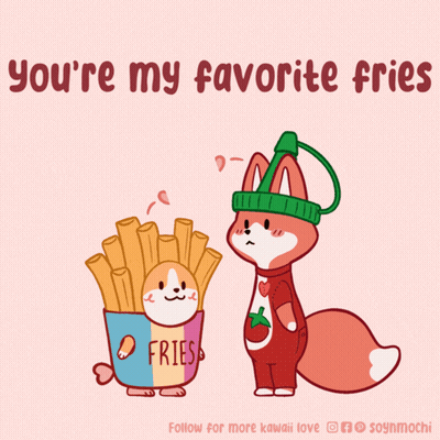 A Cartoon Of A Fox Standing Next To A Bucket Of Fries GIF