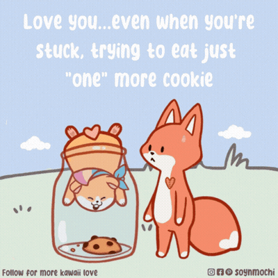A Cartoon Of A Fox Standing Next To A Jar With A Cookie Inside GIF