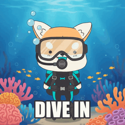A Cartoon Of A Fox Wearing A Scuba Suit With The Words Dive In Below It GIF