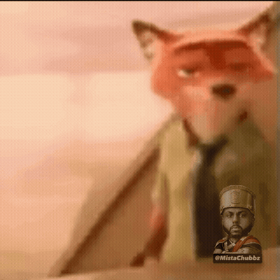 A Cartoon Of A Fox Wearing A Suit And Tie With A Man In A Helmet Behind It GIF