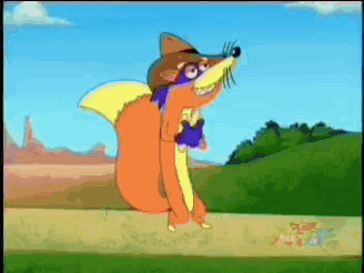 A Cartoon Of A Fox Wearing Glasses And A Purple Scarf GIF