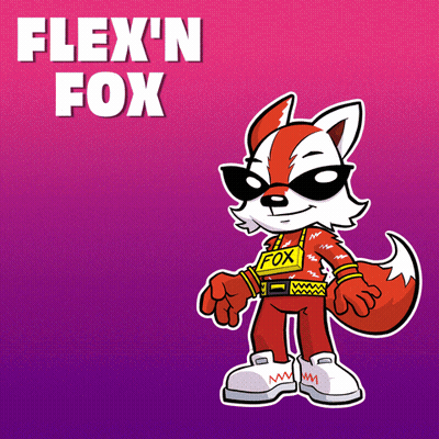 A Cartoon Of A Fox With The Name Flex 'N Fox GIF