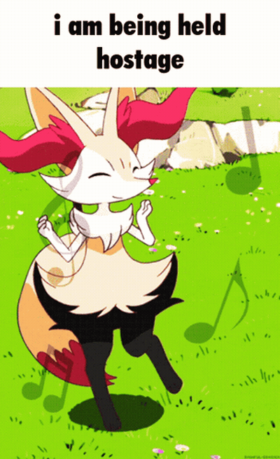 A Cartoon Of A Fox With The Words " I Am Being Held Hostage " Above It GIF