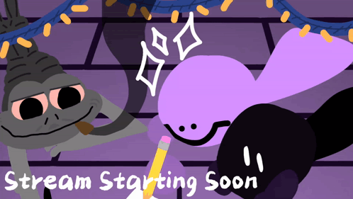 A Cartoon Of A Frog And A Purple Whale With The Words Stream Starting Soon Below Them GIF