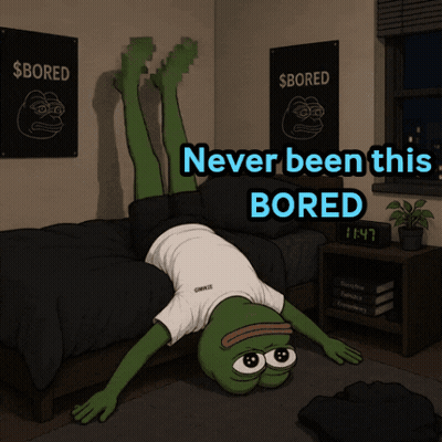 A Cartoon Of A Frog Doing A Handstand With The Words " Never Been This Bored " Below Him GIF