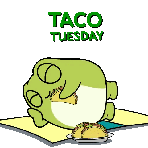 A Cartoon Of A Frog Eating A Taco With The Words Taco Tuesday Above It Sticker