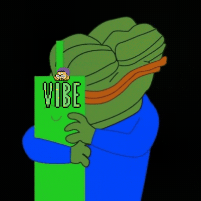 A Cartoon Of A Frog Holding A Green Sign That Says Vibe GIF