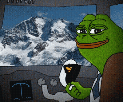 A Cartoon Of A Frog Holding A Steering Wheel In Front Of A Mountain GIF