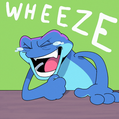A Cartoon Of A Frog Laughing With The Words " Wheeze " Behind It GIF