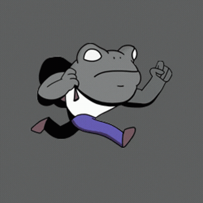 A Cartoon Of A Frog Running With A Bag On Its Back GIF