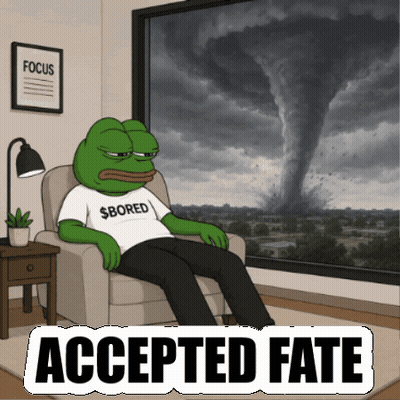 A Cartoon Of A Frog Sitting In A Chair With A Sticker That Says Accepted Fate On It GIF
