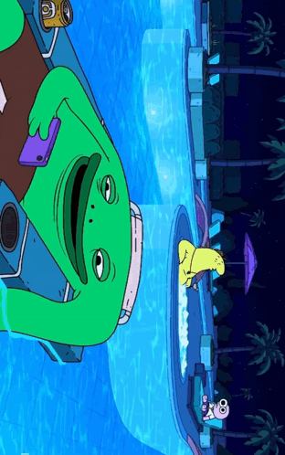 A Cartoon Of A Frog Sitting In A Pool GIF