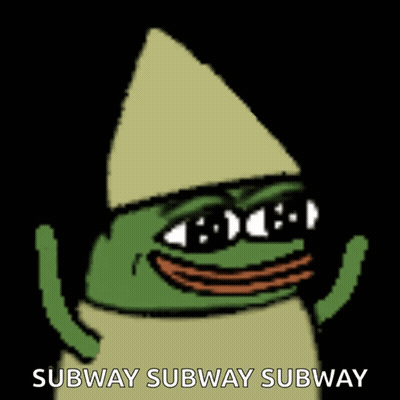 A Cartoon Of A Frog Wearing A Hat And Sunglasses With The Words Subway Subway Subway Below It . GIF