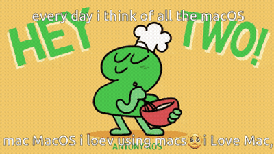 A Cartoon Of A Frog With A Chef 'S Hat Holding A Bowl With The Words " Hey Two " Above Him GIF