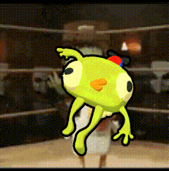 A Cartoon Of A Frog With A Red And Blue Hat On GIF