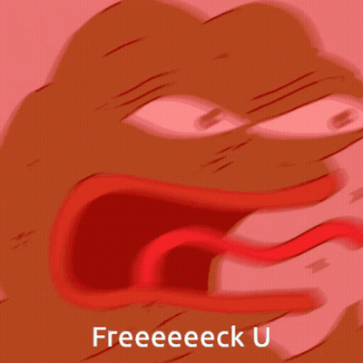 A Cartoon Of A Frog With Its Mouth Wide Open And The Words Freeeeeck U Below It GIF