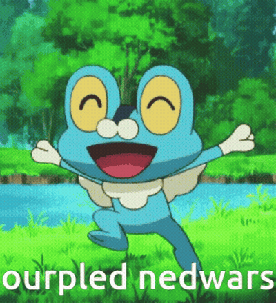 A Cartoon Of A Frog With The Words " Ourpled Nedwars " On The Bottom GIF