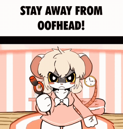 A Cartoon Of A Furry Character With The Words Stay Away From Oofhead GIF