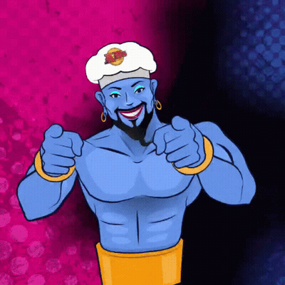 A Cartoon Of A Genie Pointing At The Viewer GIF