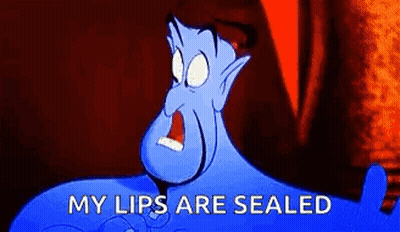 A Cartoon Of A Genie Saying `` My Lips Are Sealed '' GIF