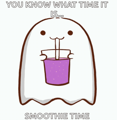 A Cartoon Of A Ghost Drinking A Smoothie With The Words " You Know What Time It Is " Below It GIF