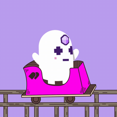 A Cartoon Of A Ghost On A Roller Coaster With A Purple Background GIF