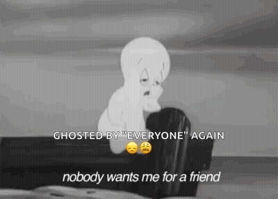 A Cartoon Of A Ghost Sitting On A Coffin With The Words `` Nobody Wants Me For A Friend '' GIF