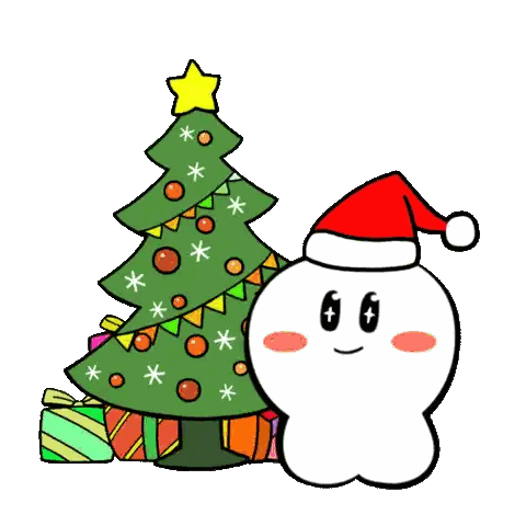 A Cartoon Of A Ghost Wearing A Santa Hat Next To A Christmas Tree Sticker