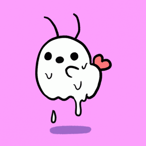 A Cartoon Of A Ghost With Hearts On Its Wings On A Pink Background GIF