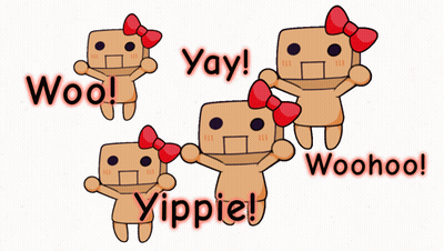 A Cartoon Of A Gingerbread Man With A Red Bow Saying Yay GIF