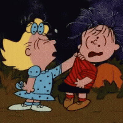 A Cartoon Of A Girl And A Boy Standing Next To Each Other With The Girl Holding The Boy 'S Arm GIF