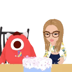 A Cartoon Of A Girl And A Monster With The Words Happy Birthday Behind Them Sticker